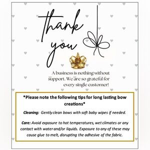 Bow Care Instructions Card